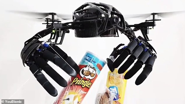 Youbionic boast that the hand 'will be able to perform movements you've never seen in any other robot' and can be controlled remotely, but it is not entirely clear how the drone responds to human commands