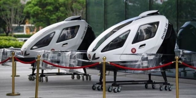 The eHang passenger drone can be seen above. (Getty Images)