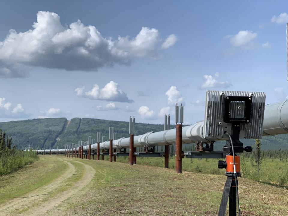 Small flat-panel Echoguard radar installed to overlook a pipeline in rural Alaska.