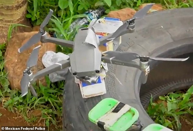 Quadcopters with explosives (pictured) that were linked to CJNG were found in the city of Puebla in April