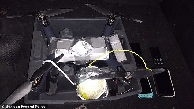 Mexican authorities discovered a dozen of quadcopter-style drones installed small explosives (pictured) in an abandoned car in Michoacan on July 25