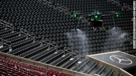 Mercedes-Benz Stadium is using drone technology for sanitation protocol.