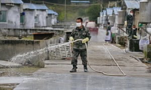 A worker disinfects a hog pen in Suining, Sichuan province as a precaution against swine flu.