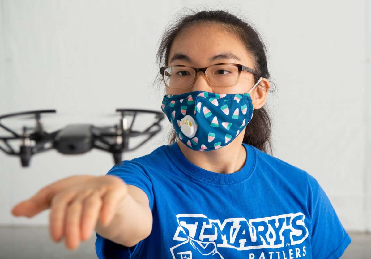 Kimberly Tse, Computer Engineering senior, is among the St. Mary's University students researching drone function in the university's new lab.