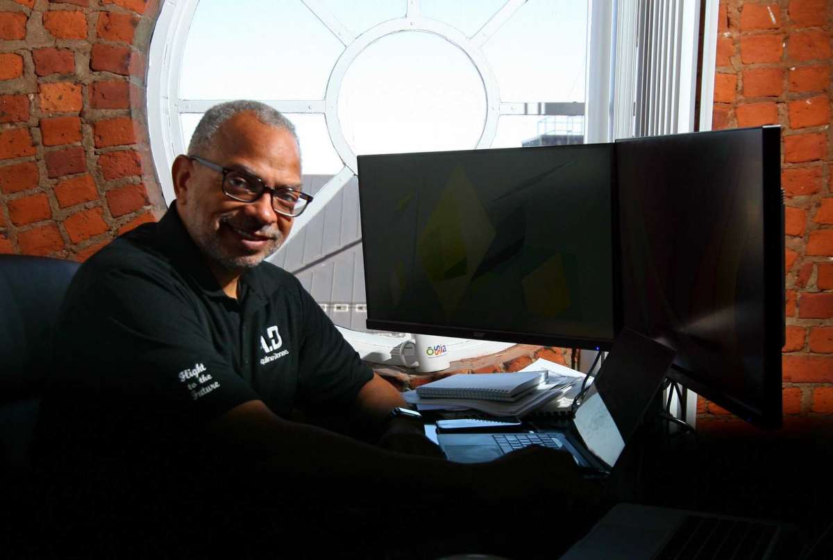 Richard McGeary, Aquiline Drones' vice president of business development. poses at the company's headquarters at 750 Main St., in downtown Hartford, Conn., on Tuesday, March 30, 2021.
