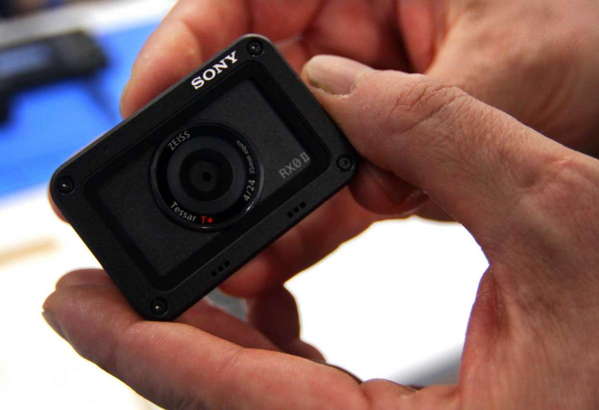 A close-up view of the Sony camera that is mounted onto drones manufactured at Aquiline Drones' headquarters at 750 Main St., in downtown Hartford, Conn.