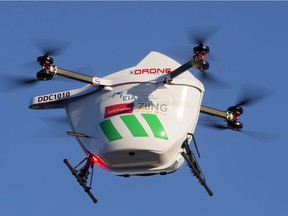 A new drone delivery service is demonstrated at the Edmonton International Airport in Edmonton on Friday, Dec. 3, 2021. This is Canada’s first drone delivery operation from within an airport. David Bloom/Postmedia