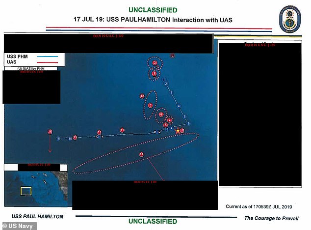 The USS Paul Hamilton made a sharp right turn after drones flew by the ship on July 17