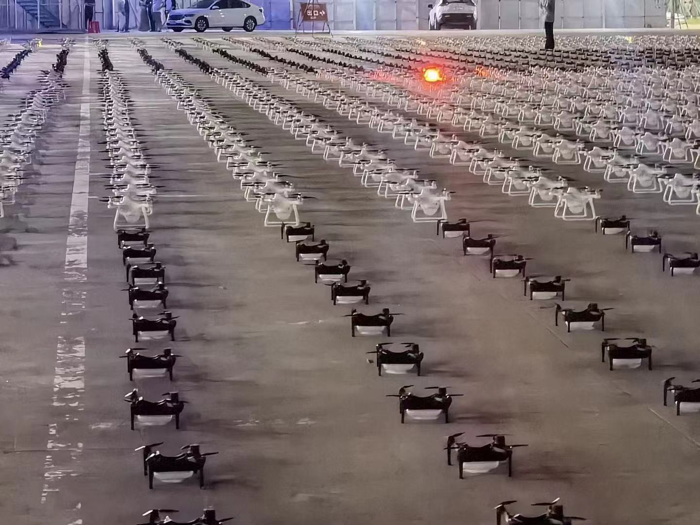 Drones are being prepared for a light show at the Hainan International Convention And Exhibition Center in Haikou City, south China's Hainan Province, April 11, 2023. /EFYI Intelligent Control Technology 