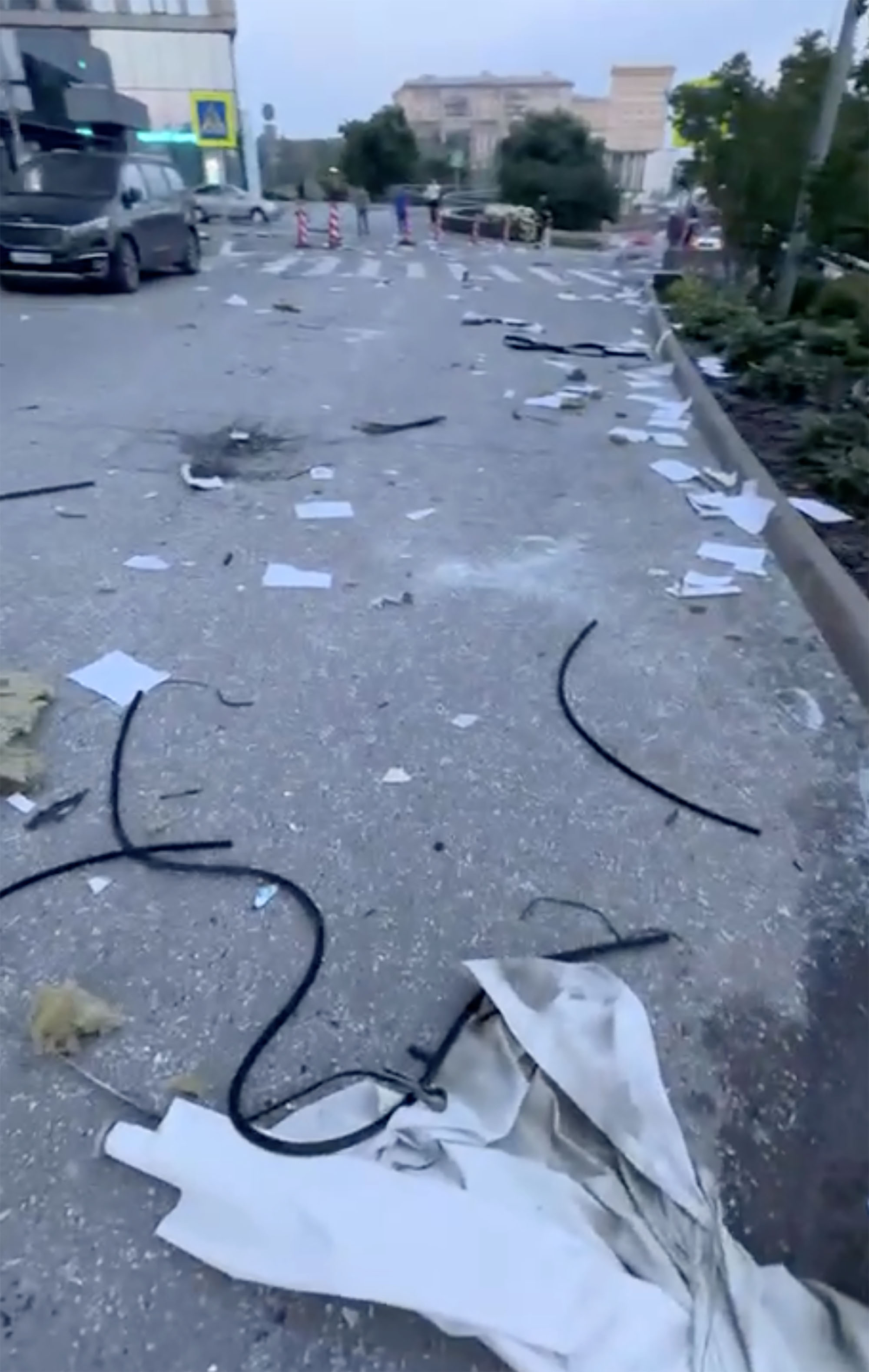 Government papers were left strewn across the streets following the drone strikes