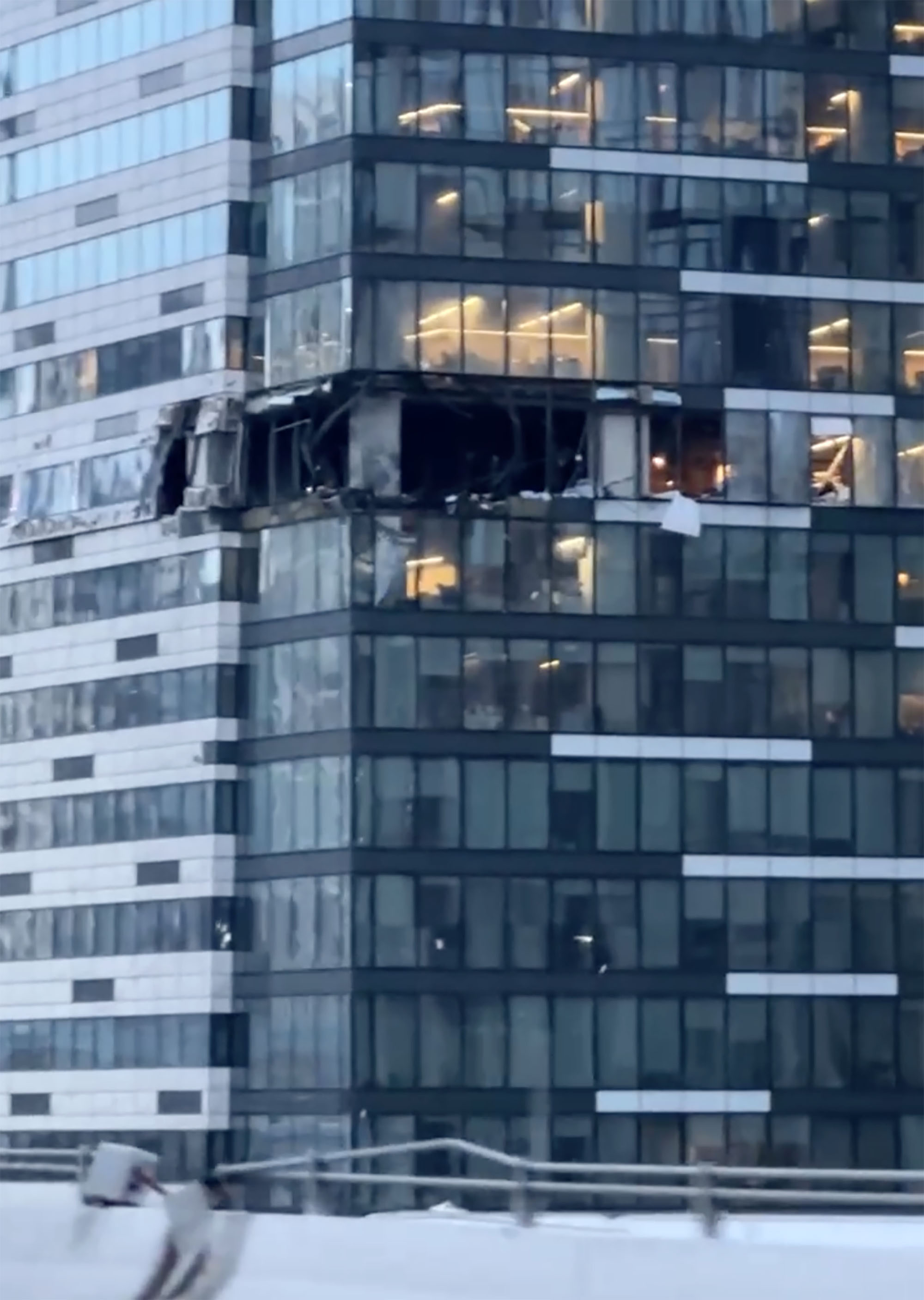 A number of prominent buildings and residential skyscrapers were damaged