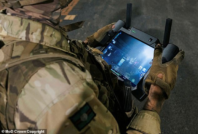 Picture is the tablet screen showing the view from one of the British Army's test drones