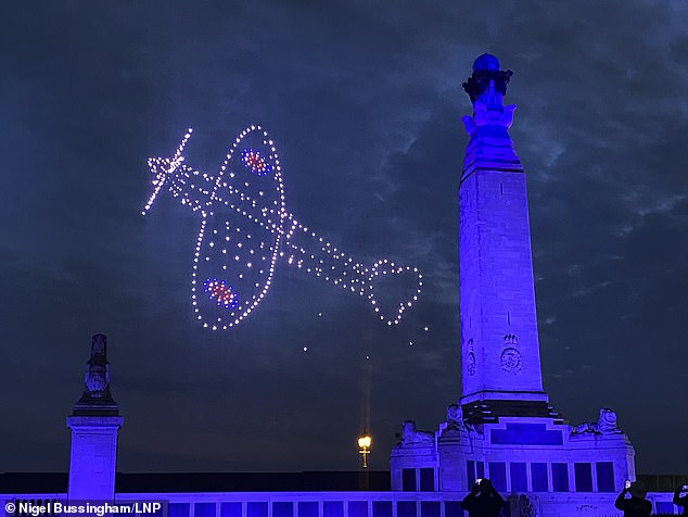 Last night's extraordinary D-Day 80th anniversary drone display above Portsmouth thrilled crowds as a giant Spitfire appeared in the skies