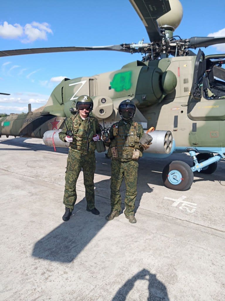 The crew of a Russian Mi-28NM attack helicopter at a forward location in Ukraine. <em>Fighterbomber</em> A Mi-28NM, probably number ‘41,’ in Ukraine. <em>Fighterbomber</em>